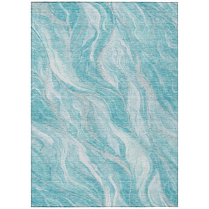HomeRoots 5' Abstract Area Rug in Teal Blue and Ivory - Stylish, Washable Design for Indoor and Outdoor Spaces 10' X 14' 583003