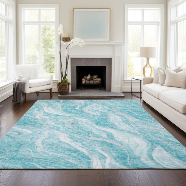 Homeroots 3' Green And Ivory Abstract Washable Area Rug - Stylish Indoor Outdoor Design For Any Space 10' X 14' Polyester 583003
