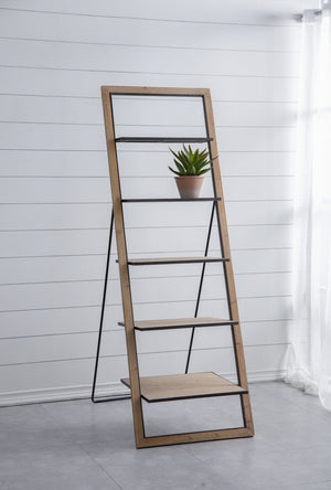 English Elm 24.8x26.4x72.4" Five Tier Fir Wood Ladder Bookshelf Farmhouse Iron Hardware Display W2078P499743