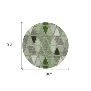 Homeroots 3' Geometric Washable Indoor Outdoor Area Rug In Green And Fern Green - Stylish & Durable Decor 8' Round Polyester 583012