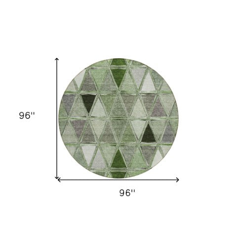 Homeroots 3' Geometric Washable Indoor Outdoor Area Rug In Green And Fern Green - Stylish & Durable Decor 8' Round Polyester 583012