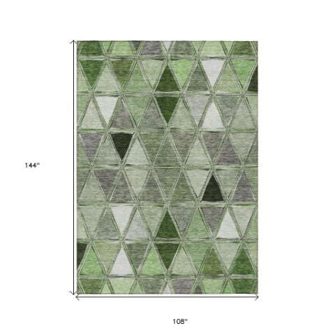 Homeroots 3' Geometric Washable Indoor Outdoor Area Rug In Green And Fern Green - Stylish & Durable Decor 9' X 12' Polyester 583014