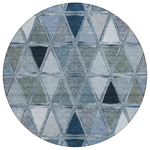 HomeRoots 5' Stylish Denim Blue Geometric Area Rug for Indoor & Outdoor Use - Soft, Stain-Resistant Design 8' Round 583024
