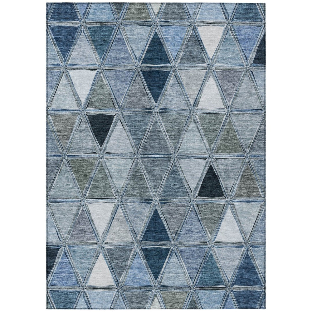 HomeRoots 9' Denim Blue Geometric Indoor Outdoor Area Rug - Durable, Washable, Stylish for High-Traffic Spaces 9' X 12' 583026