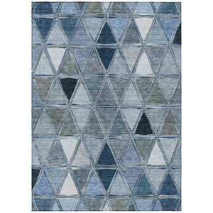 HomeRoots 9' Denim Blue Geometric Indoor Outdoor Area Rug - Durable, Washable, Stylish for High-Traffic Spaces 9' X 12' 583026