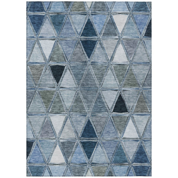 HomeRoots 9' Denim Blue Geometric Indoor Outdoor Area Rug - Durable, Washable, Stylish for High-Traffic Spaces 9' X 12' 583026