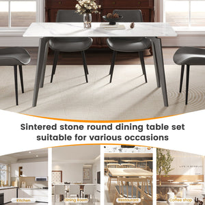 English Elm 62.99" Modern Artificial Stone Dining Table With Dark Grey Metal Legs - Seats 6, Sleek & Durable Design W1535S00521