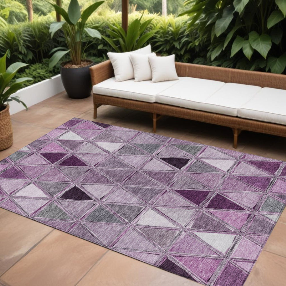 HomeRoots 9' Merlot Purple and Lavender Geometric Area Rug - Durable, Stylish, Washable for Indoor/Outdoor Use 9' X 12' 583044