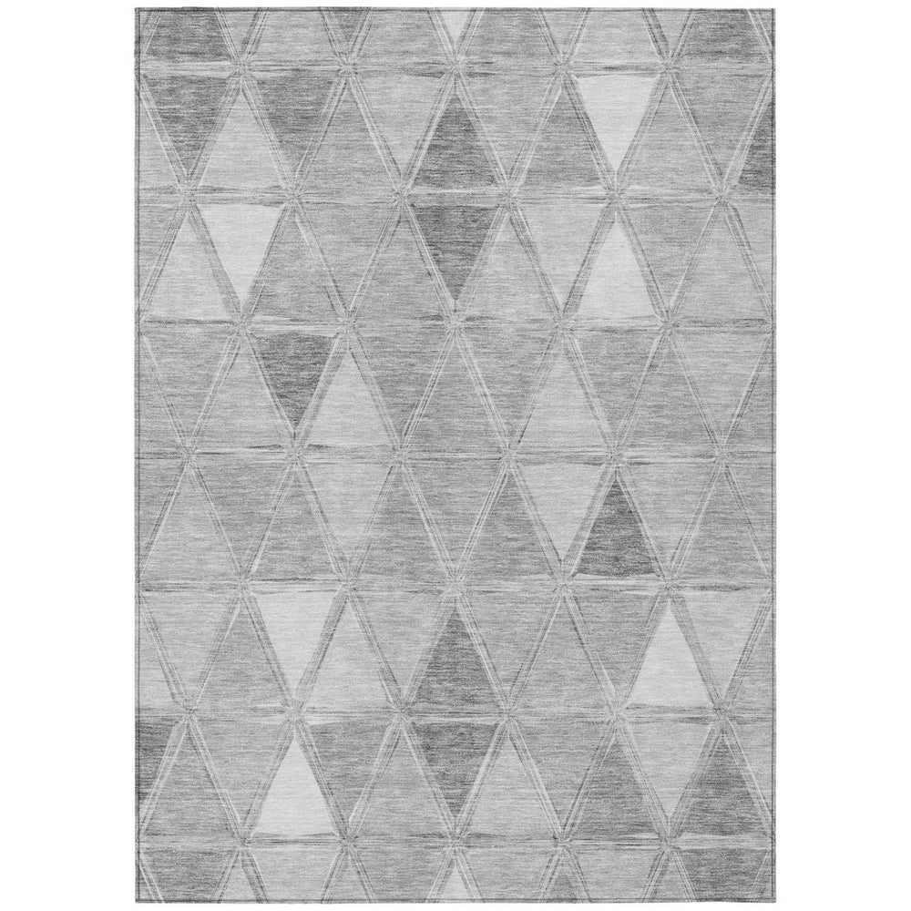 HomeRoots 9' Modern Gray Silver and Ivory Geometric Washable Area Rug for Indoor and Outdoor Spaces 9' X 12' 583050