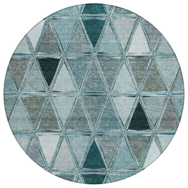 HomeRoots 5' Vibrant Teal Blue Geometric Area Rug - Washable, Indoor/Outdoor, Durable for High-Traffic Spaces 8' Round 583054