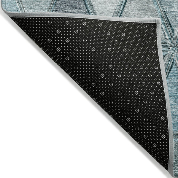 HomeRoots 5' Vibrant Teal Blue Geometric Area Rug - Washable, Indoor/Outdoor, Durable for High-Traffic Spaces 8' X 10' 583055