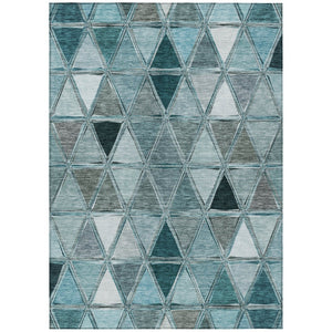 HomeRoots 9' Modern Teal Blue Aqua and Gray Geometric Washable Area Rug for Indoor and Outdoor Use 9' X 12' 583056