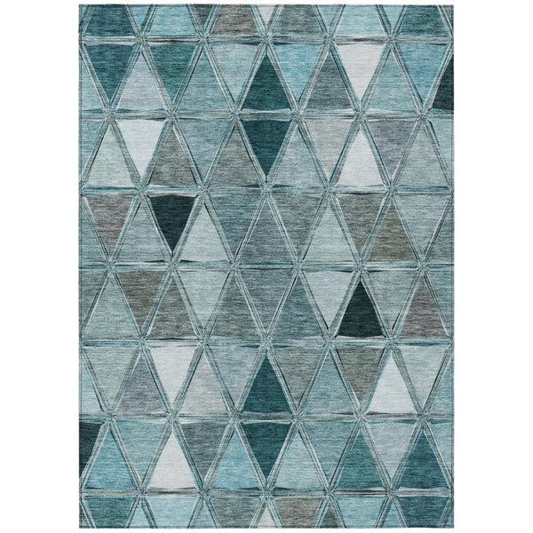 HomeRoots 9' Modern Teal Blue Aqua and Gray Geometric Washable Area Rug for Indoor and Outdoor Use 9' X 12' 583056