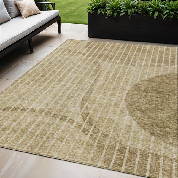 Homeroots 3' Stylish Brown Taupe And Ivory Striped Washable Area Rug For Indoor And Outdoor Spaces 5' X 8' Polyester 583059