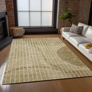 Homeroots 3' Stylish Brown Taupe And Ivory Striped Washable Area Rug For Indoor And Outdoor Spaces 5' X 8' Polyester 583059