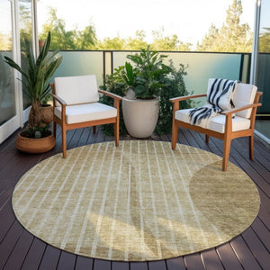 Homeroots 3' Stylish Brown Taupe And Ivory Striped Washable Area Rug For Indoor And Outdoor Spaces 8' Round Polyester 583060