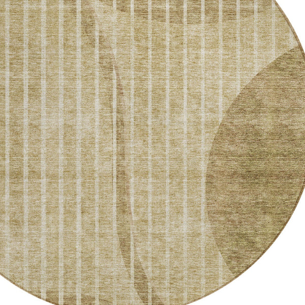 Homeroots 3' Stylish Brown Taupe And Ivory Striped Washable Area Rug For Indoor And Outdoor Spaces 8' Round Polyester 583060