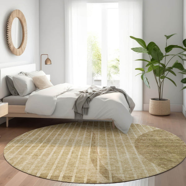 Homeroots 3' Stylish Brown Taupe And Ivory Striped Washable Area Rug For Indoor And Outdoor Spaces 8' Round Polyester 583060