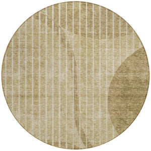 Homeroots 3' Stylish Brown Taupe And Ivory Striped Washable Area Rug For Indoor And Outdoor Spaces 8' Round Polyester 583060