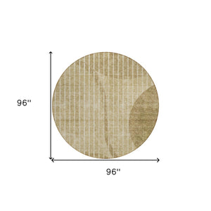 Homeroots 3' Stylish Brown Taupe And Ivory Striped Washable Area Rug For Indoor And Outdoor Spaces 8' Round Polyester 583060