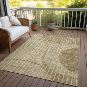 Homeroots 3' Stylish Brown Taupe And Ivory Striped Washable Area Rug For Indoor And Outdoor Spaces 8' X 10' Polyester 583061