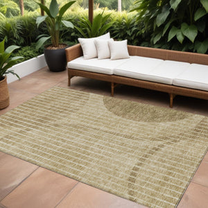 Homeroots 3' Stylish Brown Taupe And Ivory Striped Washable Area Rug For Indoor And Outdoor Spaces 9' X 12' Polyester 583062