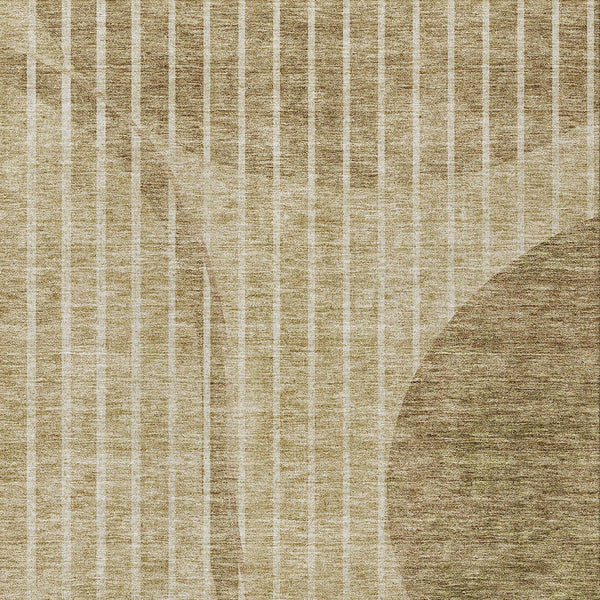 Homeroots 3' Stylish Brown Taupe And Ivory Striped Washable Area Rug For Indoor And Outdoor Spaces 9' X 12' Polyester 583062