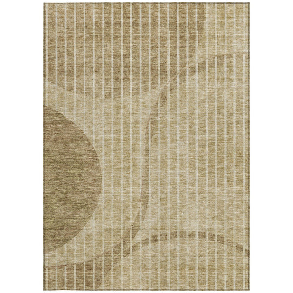 Homeroots 3' Stylish Brown Taupe And Ivory Striped Washable Area Rug For Indoor And Outdoor Spaces 10' X 14' Polyester 583063