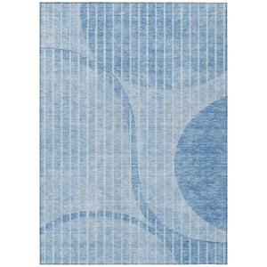 HomeRoots 9' Denim Blue and Sky Blue Striped Area Rug - Durable, Washable Indoor/Outdoor Comfort for Any Space 9' X 12' 583068