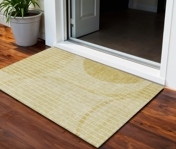 Homeroots 3' Stylish Brown Taupe And Ivory Striped Washable Area Rug For Indoor And Outdoor Spaces 3' X 5' Polyester 583070