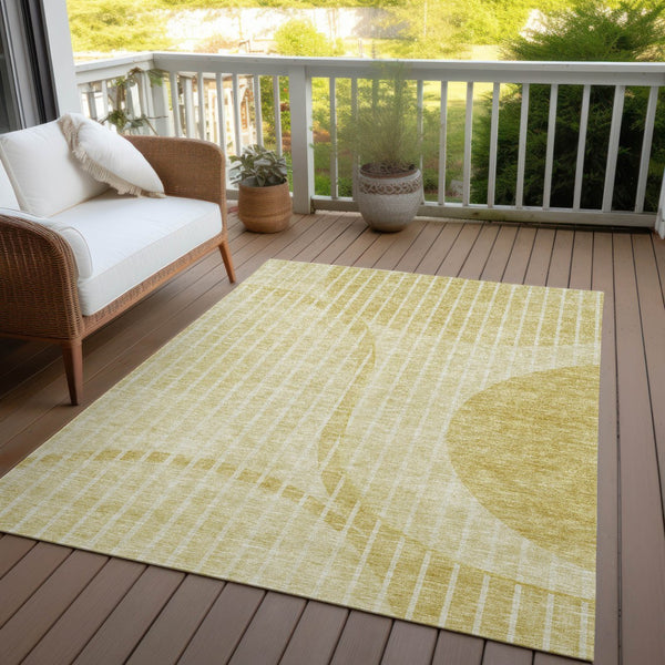 Homeroots 3' Stylish Brown Taupe And Ivory Striped Washable Area Rug For Indoor And Outdoor Spaces 5' X 8' Polyester 583071