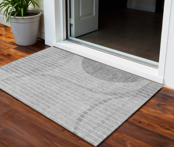 Homeroots 3' Stylish Brown Taupe And Ivory Striped Washable Area Rug For Indoor And Outdoor Spaces 3' X 5' Polyester 583076