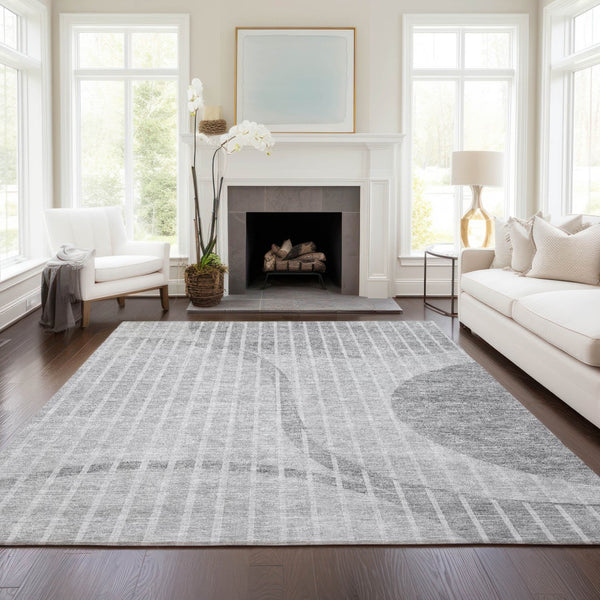 Homeroots 3' Stylish Brown Taupe And Ivory Striped Washable Area Rug For Indoor And Outdoor Spaces 5' X 8' Polyester 583077