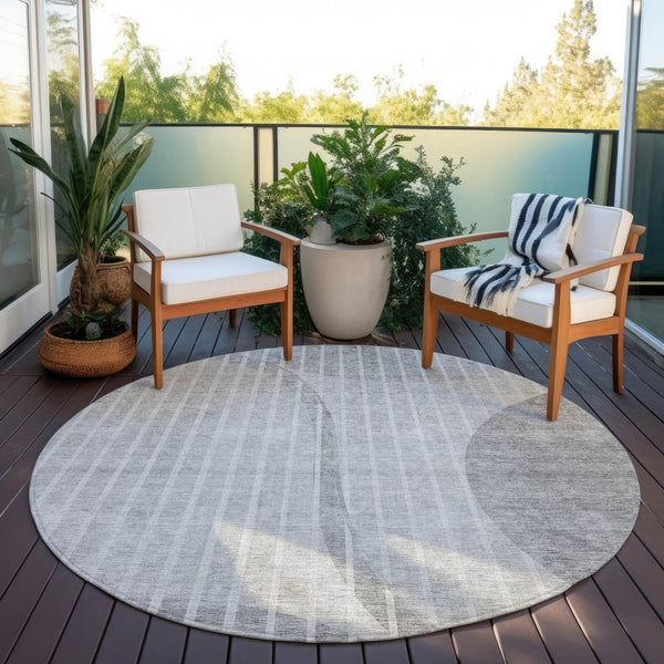 Homeroots 3' Stylish Brown Taupe And Ivory Striped Washable Area Rug For Indoor And Outdoor Spaces 8' Round Polyester 583078