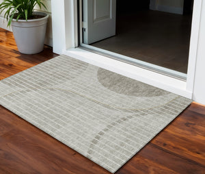 Homeroots 3' Stylish Brown Taupe And Ivory Striped Washable Area Rug For Indoor And Outdoor Spaces 3' X 5' Polyester 583082