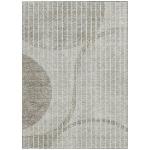 Homeroots 3' Stylish Brown Taupe And Ivory Striped Washable Area Rug For Indoor And Outdoor Spaces 3' X 5' Polyester 583082