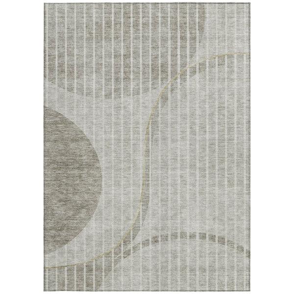 Homeroots 3' Stylish Brown Taupe And Ivory Striped Washable Area Rug For Indoor And Outdoor Spaces 3' X 5' Polyester 583082