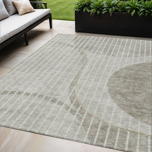 Homeroots 3' Stylish Brown Taupe And Ivory Striped Washable Area Rug For Indoor And Outdoor Spaces 5' X 8' Polyester 583083