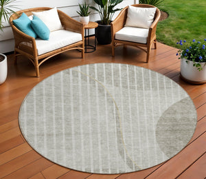 Homeroots 3' Stylish Brown Taupe And Ivory Striped Washable Area Rug For Indoor And Outdoor Spaces 8' Round Polyester 583084