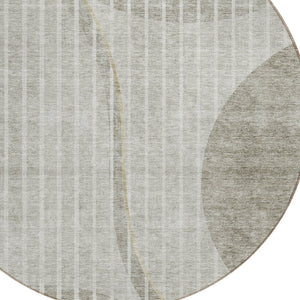 Homeroots 3' Stylish Brown Taupe And Ivory Striped Washable Area Rug For Indoor And Outdoor Spaces 8' Round Polyester 583084
