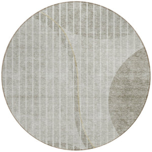 Homeroots 3' Stylish Brown Taupe And Ivory Striped Washable Area Rug For Indoor And Outdoor Spaces 8' Round Polyester 583084