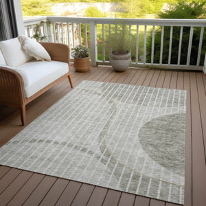 Homeroots 3' Stylish Brown Taupe And Ivory Striped Washable Area Rug For Indoor And Outdoor Spaces 8' X 10' Polyester 583085