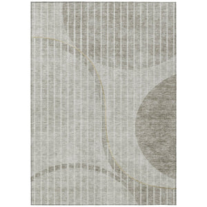 HomeRoots 5' Stylish Taupe Beige and Ivory Striped Washable Area Rug for Indoor and Outdoor Durability 8' X 10' 583085