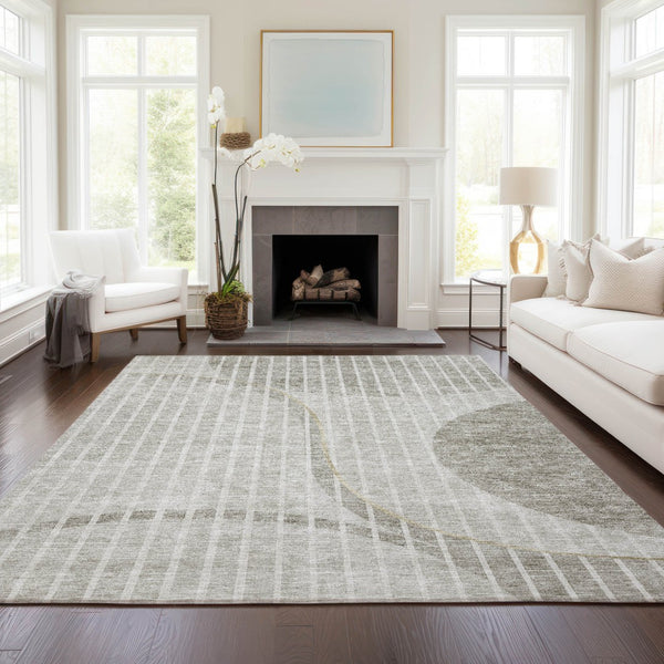 Homeroots 3' Stylish Brown Taupe And Ivory Striped Washable Area Rug For Indoor And Outdoor Spaces 8' X 10' Polyester 583085