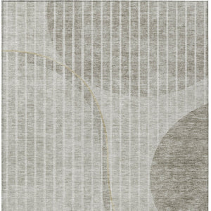 Homeroots 3' Stylish Brown Taupe And Ivory Striped Washable Area Rug For Indoor And Outdoor Spaces 9' X 12' Polyester 583086