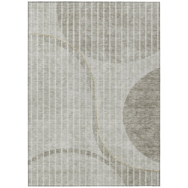 HomeRoots 5' Stylish Taupe Beige and Ivory Striped Washable Area Rug for Indoor and Outdoor Durability 10' X 14' 583087
