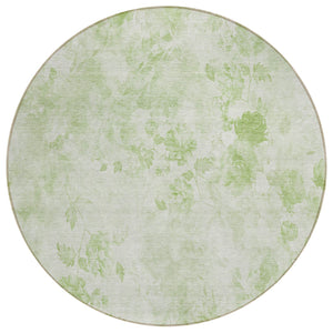 Homeroots 3' Green Floral Washable Area Rug For Indoor And Outdoor Spaces – Durable, Stylish, And Easy Care 8' Round Polyester 583090
