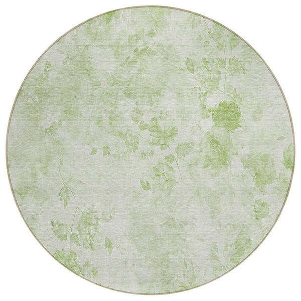 Homeroots 3' Green Floral Washable Area Rug For Indoor And Outdoor Spaces – Durable, Stylish, And Easy Care 8' Round Polyester 583090
