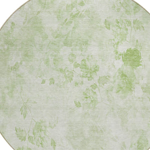 Homeroots 3' Green Floral Washable Area Rug For Indoor And Outdoor Spaces – Durable, Stylish, And Easy Care 8' Round Polyester 583090