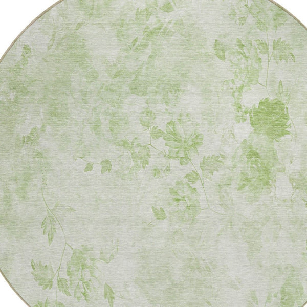 Homeroots 3' Green Floral Washable Area Rug For Indoor And Outdoor Spaces – Durable, Stylish, And Easy Care 8' Round Polyester 583090